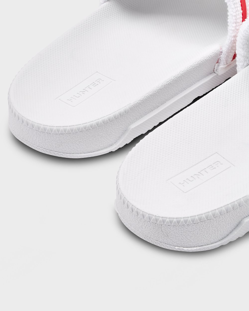 Hunter Original Terry Towelling Logo Adjustable Slides - Outlet Womens White - JKAFON824